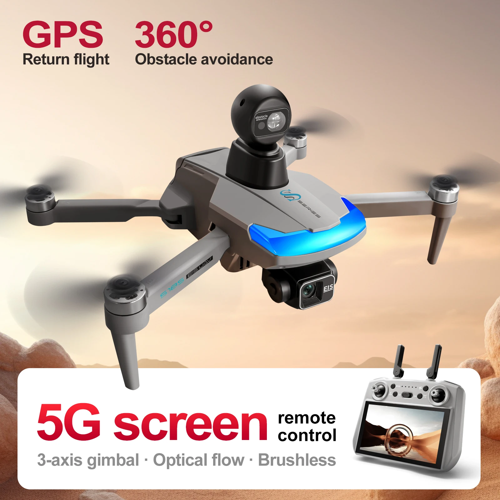 Drone Gimbal 3 Axis - S185 Profesjonalny dron 2.7K HD Podwójna
